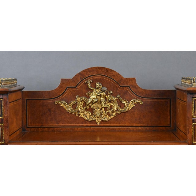 Victorian Burr Walnut and Ormolu-Mounted Pedestal Desk with Cabinet Top, 1870 For Sale - Image 13 of 18