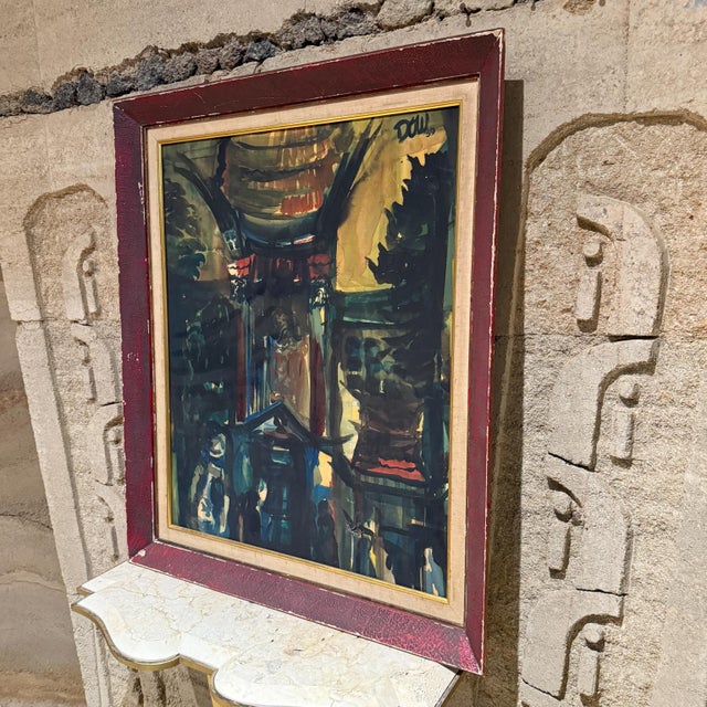 1950s Abstract Watercolor Architectural Painting Signed Dow 59 For Sale In San Diego - Image 6 of 12