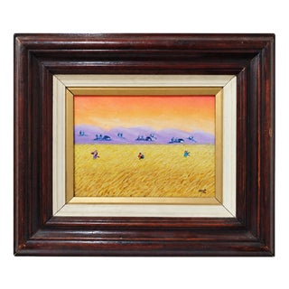 Moza, Harvest in the Field, Oil on Canvas, Framed For Sale