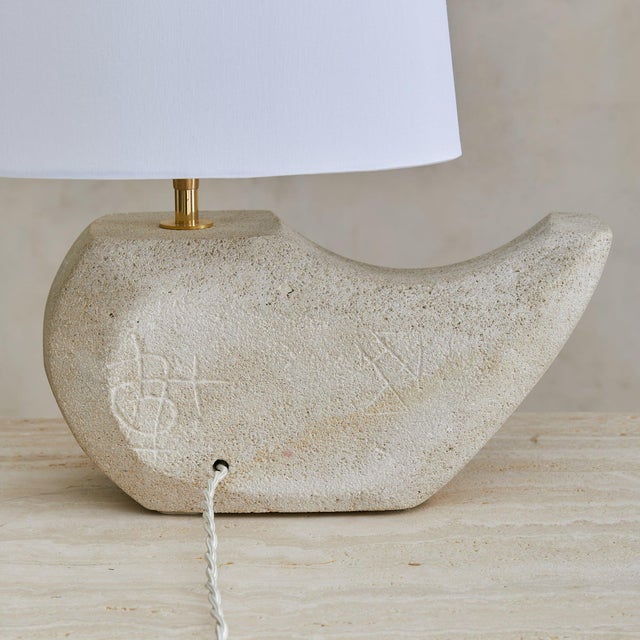 1970s Albert Tormos French Abstract Limestone Table Lamp with Shade For Sale - Image 10 of 18