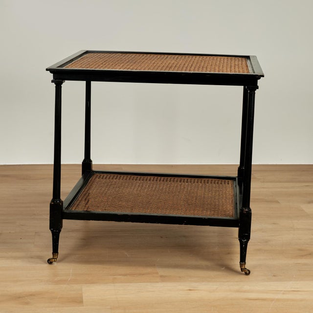 Brown Vintage British Colonial Style Two Tiered Caned Stand or Table For Sale - Image 8 of 12
