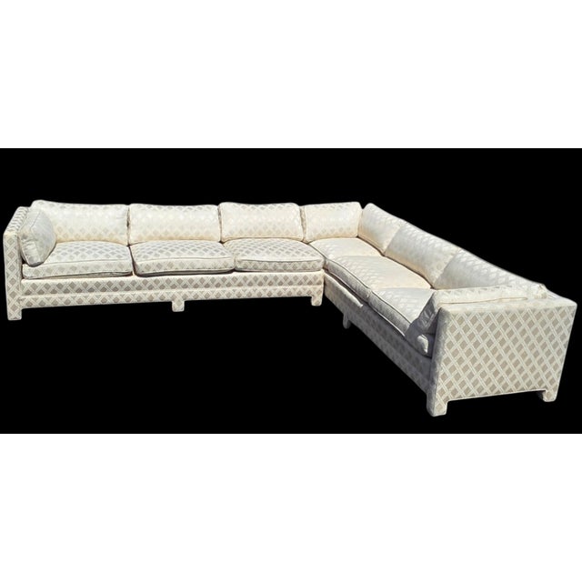 Mid-Century W & J Sloane Tuxedo Sectional Sofa in Custom Geometric Jacquard Upholstery For Sale - Image 12 of 14