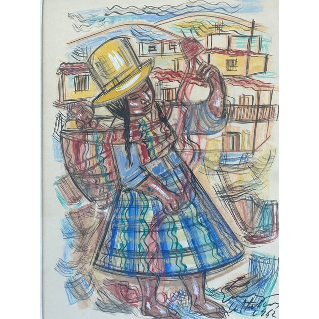 Paint Pair of Vintage 1960s Latin American Watercolors of Dancers in Native Costumes For Sale - Image 7 of 12