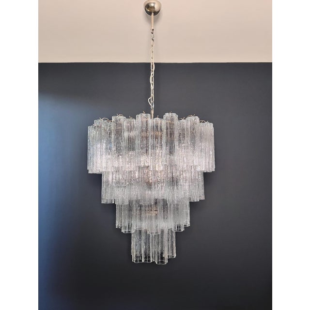 1990s Large Vintage Clear Murano Glass Tiered Chandelier, 1990s For Sale - Image 5 of 16