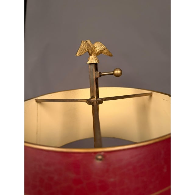Early 20th Century French Bronze and Tall French Bouillotte Style Table Lamp With Red Hand-Painted Shade For Sale - Image 15 of 16