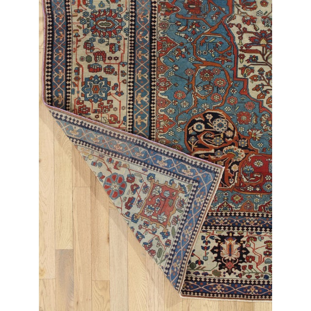 Antique Persian Mohtasham Kashan Carpet, Ivory ground, Ivory Border, Blue, Green For Sale In New York - Image 6 of 18