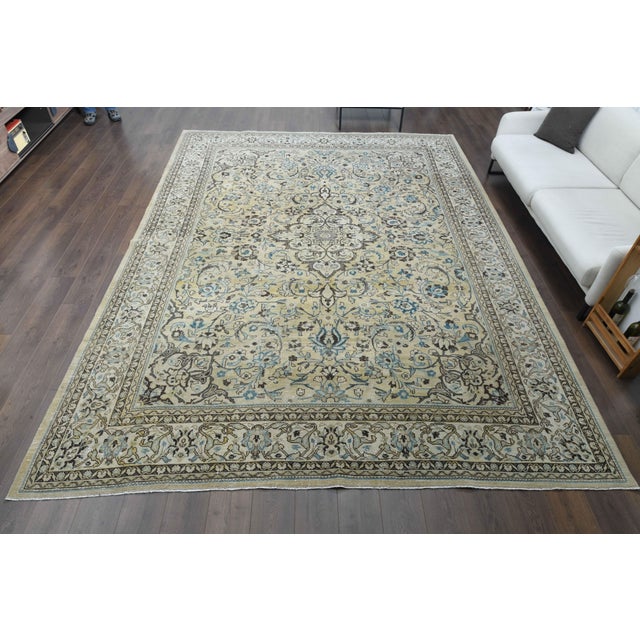 Persian 1960s Vintage Persian Handmade Wool Cotton Beige Area Rug For Sale - Image 3 of 11