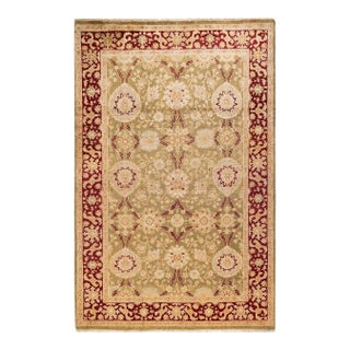 Eclectic Hand-Knotted Area Rug - Green, 4' 1" x 6' 3" For Sale
