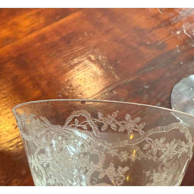 12-Piece Set of Vintage Fostoria Romance Pattern Etched Crystal Glassware With Flowers and Ribbon Designs For Sale - Image 14 of 14