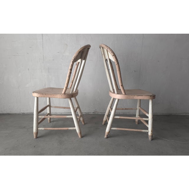 19th Century Pair of Primitive American Spindle Back Side Chairs For Sale - Image 5 of 8