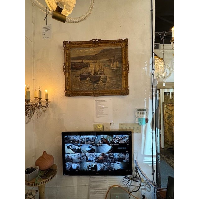 Blue 19th Century Dutch Oil on Canvas Painting of a Harbor For Sale - Image 8 of 8