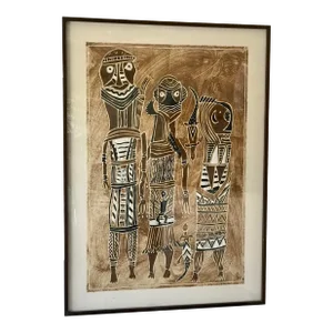 1980’s Aboriginal Figurative Framed Painting on Paper