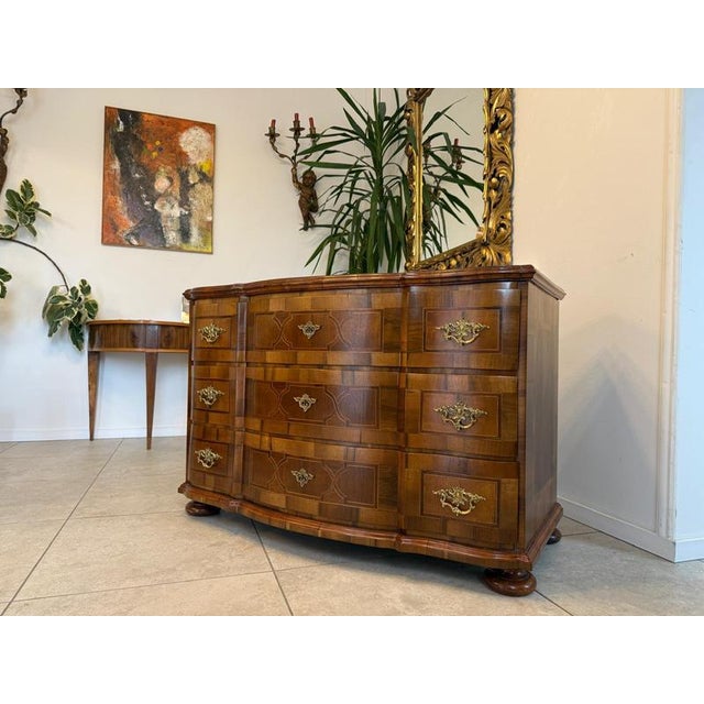 Baroque Baroque Chest of Drawers in Fruitwood Marquetry and Walnut For Sale - Image 3 of 18