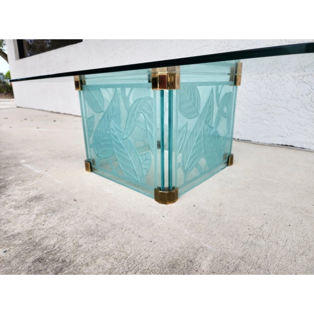 Metal Coffee Cocktail Table Etched Glass Dennis Abbe Coastal Palm Beach For Sale - Image 7 of 10