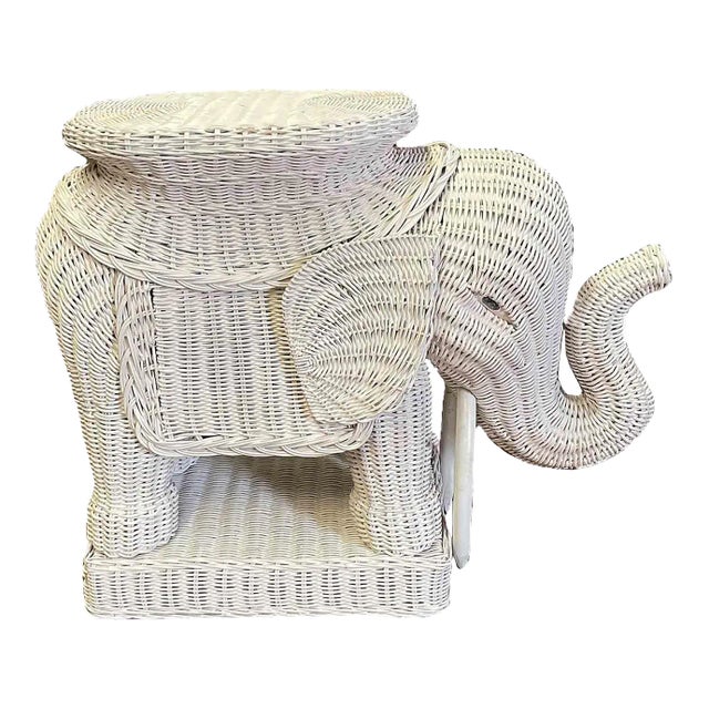 Vintage Wicker Elephant Side Table For Sale