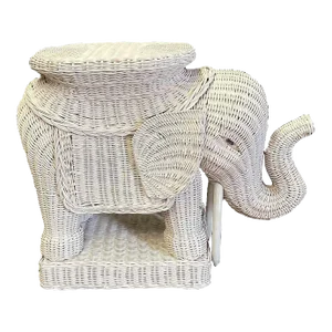 Vintage Wicker Elephant Side Table