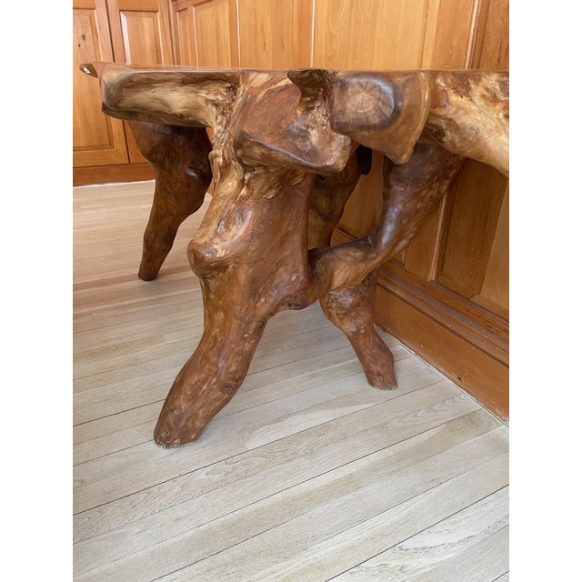 California redwood sculptural root table, perfect as a center foyer table with glass or as an interesting console table....