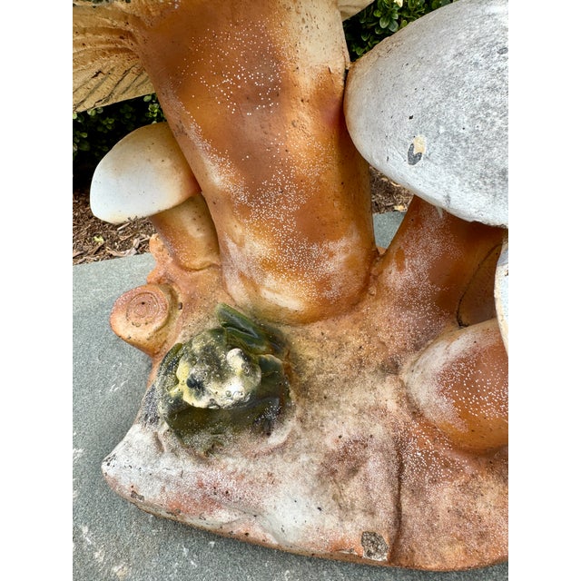 Cast Stone Mushroom Toadstool Garden Sculpture With Frog For Sale - Image 9 of 12