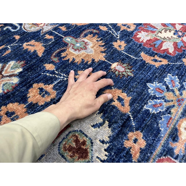 Navy Blue Afghan Sultani Natural Dye Wool Rug, Persian Floral Botanical ...