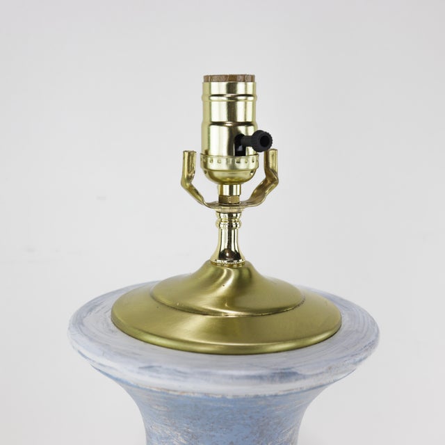Pair of Distressed Blue & White Urn Table Lamps With Classic Silhouette For Sale In New York - Image 6 of 12