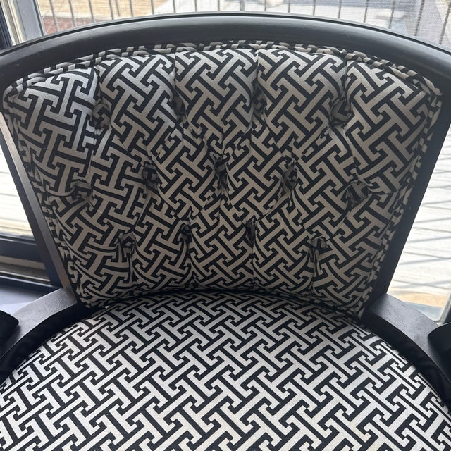 Pair of Professionally Restored Vintage Barrel Accent Chairs in Hollywood Regency Style For Sale - Image 12 of 12
