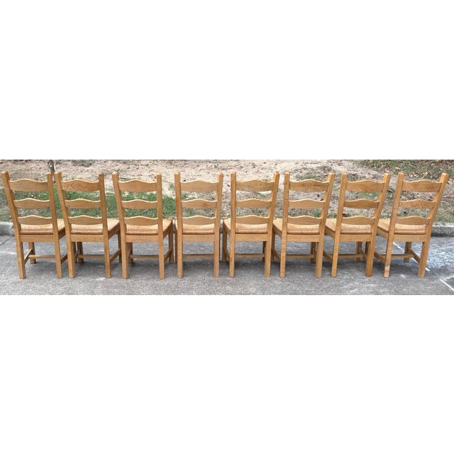 Brown Vintage Country French Ladder Back Rush Seat Dining Chairs - Set of 8 For Sale - Image 8 of 8
