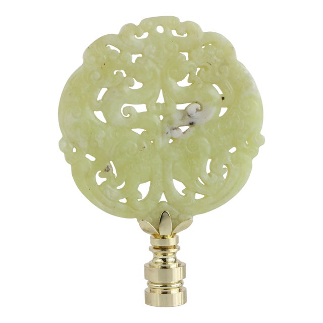 Chinese Carved Stone Lamp Finial on Golden Brass Hardware For Sale