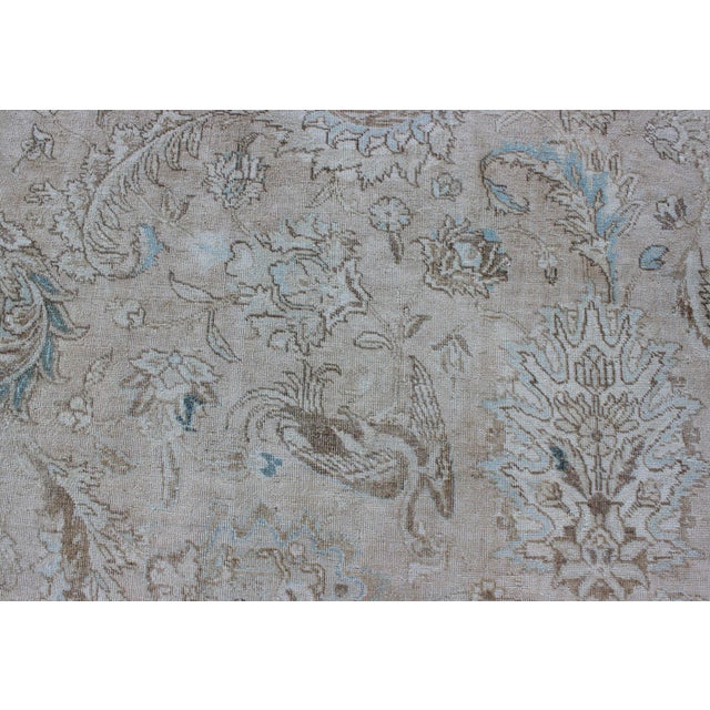 Vintage Tabriz Rug With Soft Floral Medallion Design in Neutral Distressed Tones 9'8 X 12'6 For Sale - Image 12 of 15