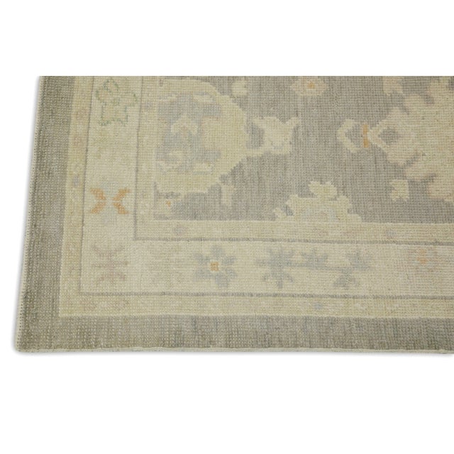 Modern Early 21st Century Purple Floral Handwoven Wool Turkish Oushak Rug 2'9" X 9'11" For Sale - Image 3 of 7