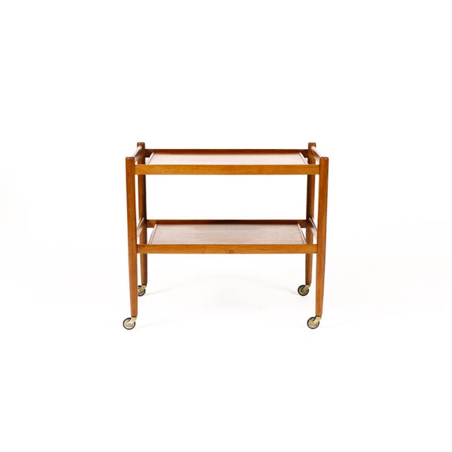 1960s 1960s Danish Modern Mid Century Teak Bar Cart Rolling Tea Service — Low Shelf For Sale - Image 5 of 6