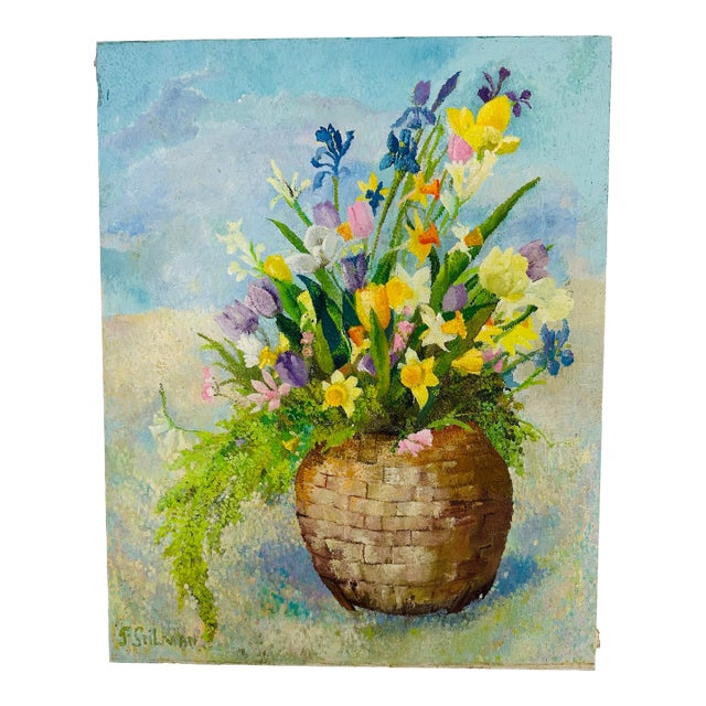 Vintage Oil on Canvas Floral Painting For Sale
