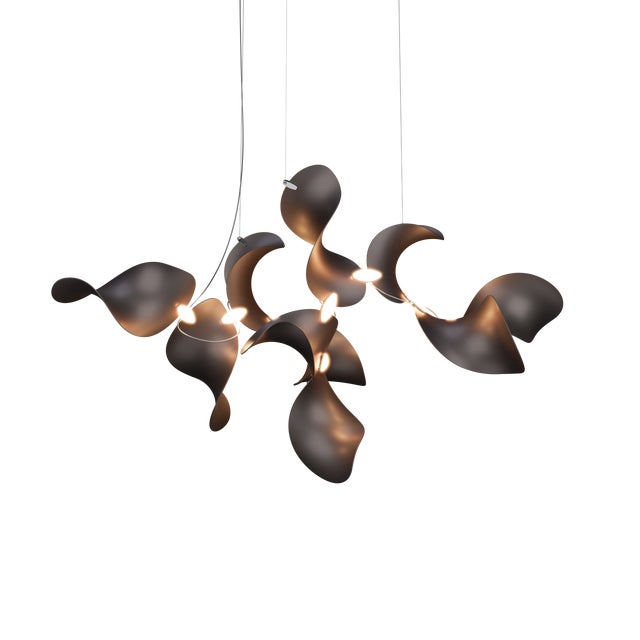 Dune 10 Cluster Chandelier with Shades in Dark Bronze Metallic Tone by Daniel Becker for Moss Objects For Sale - Image 9 of 9