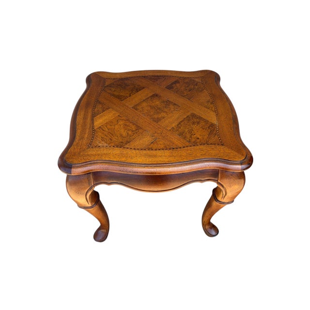 1990s Thomasville Fine Burl End Side Table Parque Top Jacobean Style British Gentry For Sale - Image 12 of 14