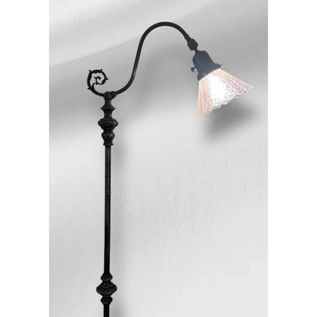 Art Nouveau 1930s Art Nouveau Floor Lamp With Unique Shade For Sale - Image 3 of 6