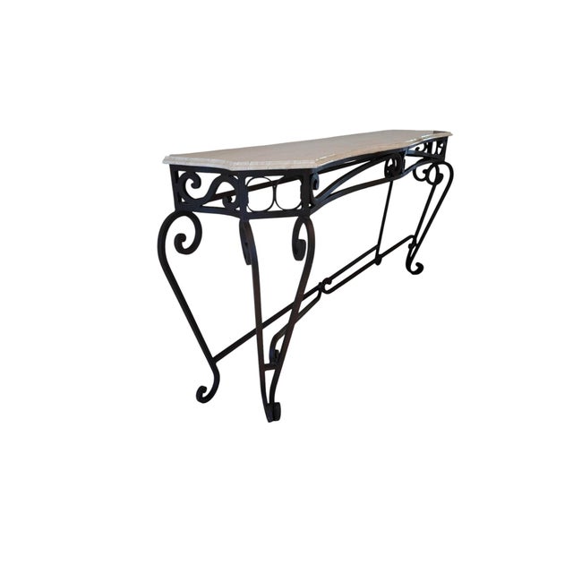 Metal Monumental Spanish Revival Wrought Iron Console Table With Travertine Top For Sale - Image 7 of 14