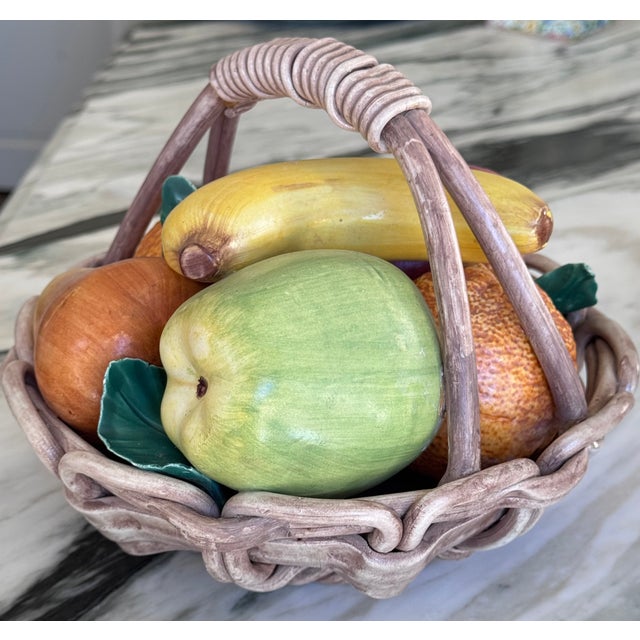 MOS2025brokenMade in Italy Majolica Style Trompe l'Oleil Fruit Basket For Sale - Image 11 of 11