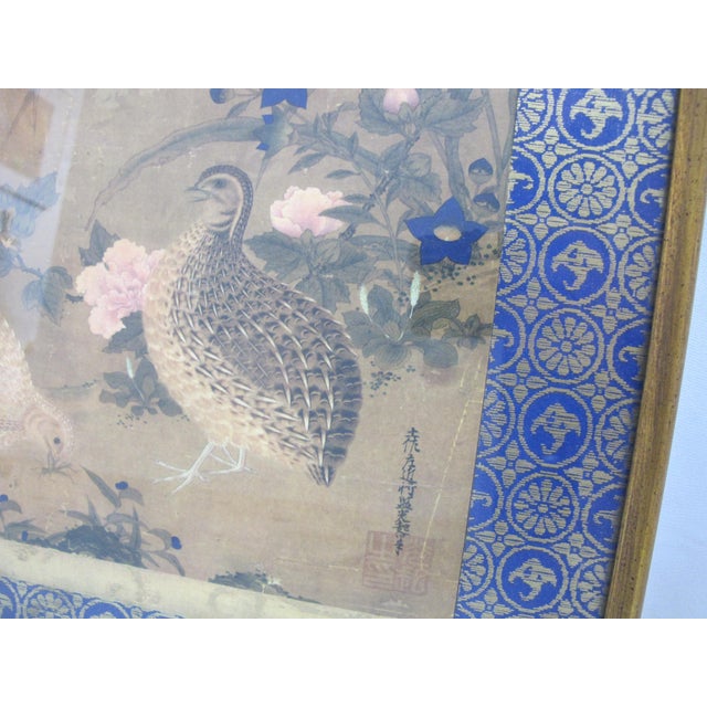 Tosa Mitsuoki Japanese Gilt Painted Quails & Autumn Flowers on Silk Textile Art For Sale - Image 4 of 8