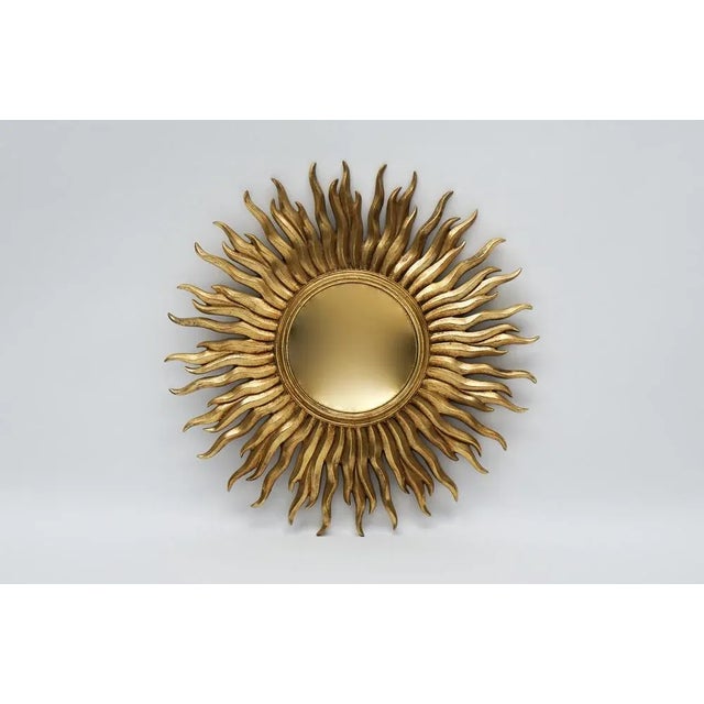 Gold Mid-Century Modern Sunburst Golden Wall Mirror, France, 1960s For Sale - Image 8 of 8