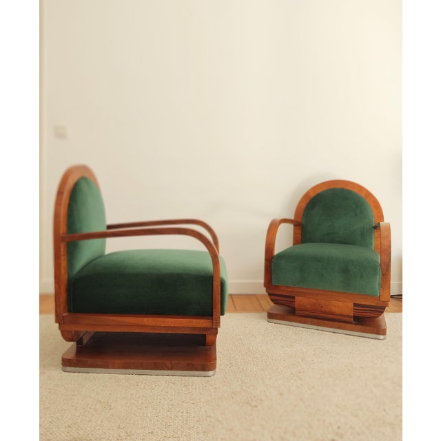 Art Deco Armchairs in Wood and Mohair Velvet, Set of 2 For Sale - Image 4 of 11