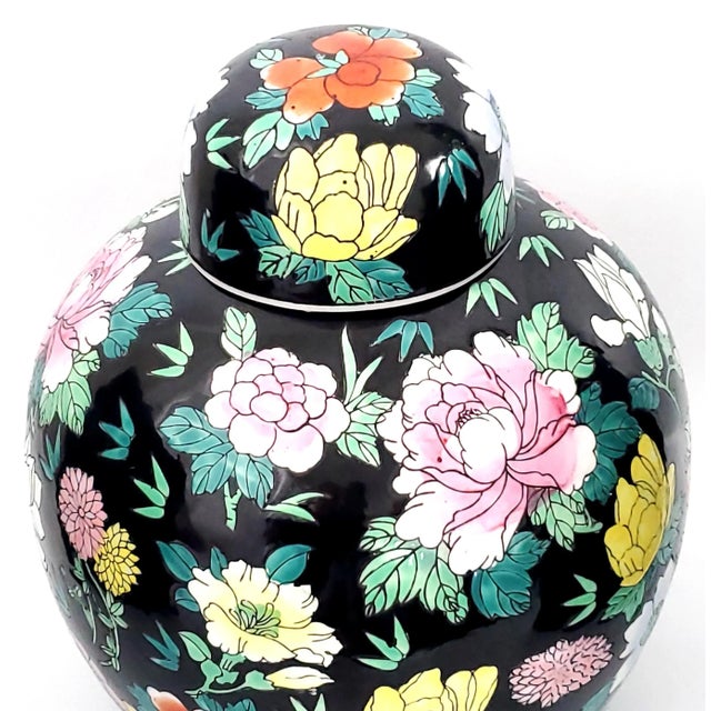 Ceramic Ginger Jar With Flowers For Sale - Image 7 of 12
