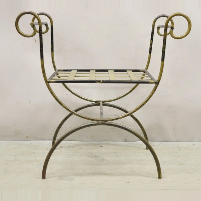 Late 20th Century Vintage Neoclassical Style Curule Savonarola Wrought Iron Bench For Sale - Image 11 of 11