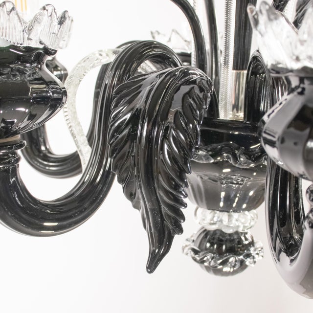 Glass Ca’ Rezzonico’ Style Black & Clear Murano Glass Chandelier in the Manner of Giuseppe Briati For Sale - Image 7 of 18
