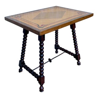 19th Century Baroque Spanish Side Table with Marquetry & Painted Top For Sale