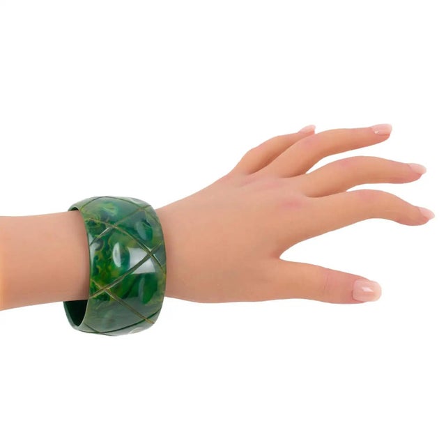 Plastic Bakelite Bracelet Bangle BlueMoon with Carving For Sale - Image 7 of 7