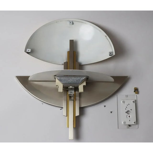 Art Deco Bicolor Wall Lamp in Brass and Chrome, 1980s For Sale - Image 4 of 11
