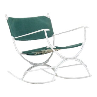 Mid Century Modern Rocking Chair in Forest Green Canvas on Wrought Iron Metal Base After Tony Paul, circa 1960's For Sale