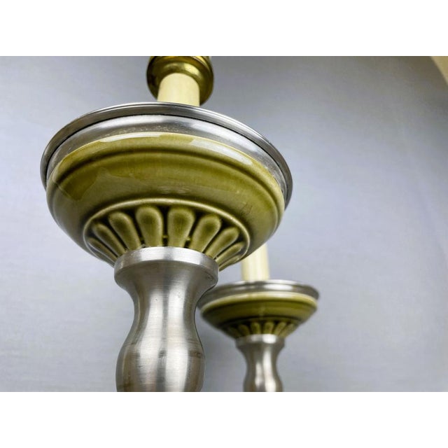 Regency Portuguese Alloy and Green Ceramic Buffet Table Lamps, 1950s, Set of 2 For Sale - Image 11 of 18