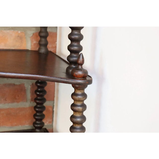 Antique French Six-Tier Stained Mahogany Spool Form Corner Shelf / Etagere For Sale - Image 11 of 18