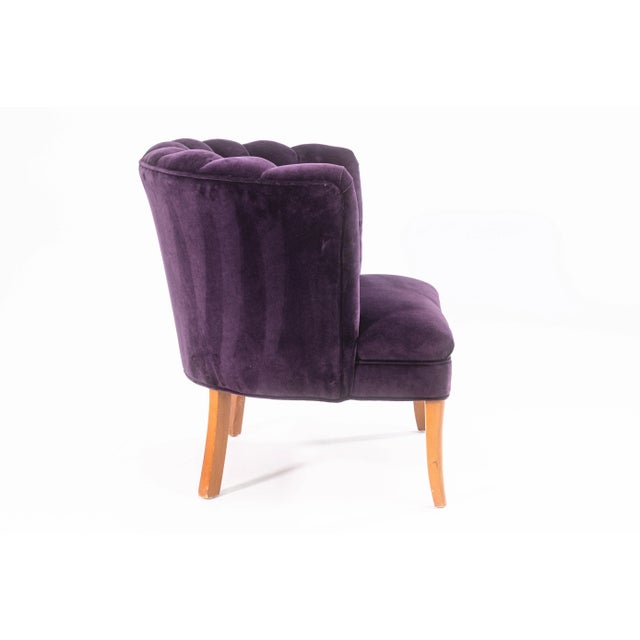 Contemporary Art Deco Style Purple Velvet Channel Back Accent Lounge Chair For Sale - Image 4 of 9