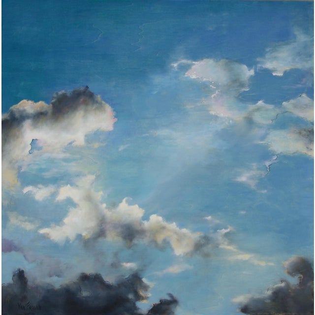Sky 58 by James Van Fossan | Oil on cradled panel Cloudy sky with blue background For Sale